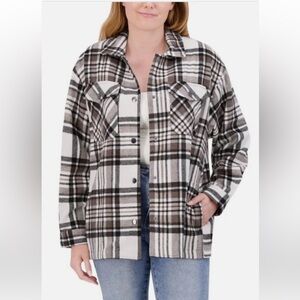 HFX Ladies’ Brown Checked Long Sleeve Shirt Jacket w/Snaps